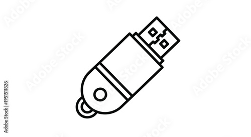 Black outline vector illustration of a universal serial bus flash drive, symbolizing digital data storage, transfer, and portable memory, perfect for modern tech designs.