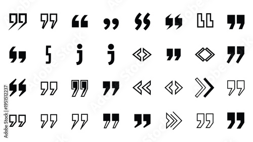 Extensive collection of diverse quotation mark symbols in various styles, representing speech, text, citations, and dialogue.