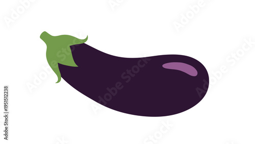 Simple and clear illustration of a single vibrant purple eggplant with a green stem, representing healthy food and vegetables.