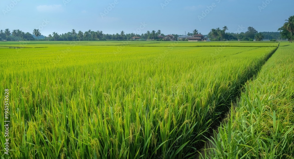 Fototapeta premium Natural beauty of rice fields swaying in gentle breeze