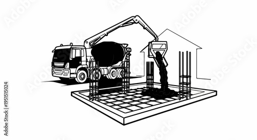 Concrete pouring for building foundation from mixer truck