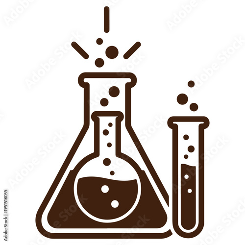 Science experiment icon featuring test tubes and chemical reaction symbols ideal for educational and scientific themes