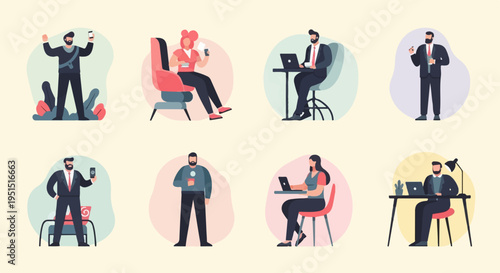 Diverse individuals engaged in various daily activities, utilizing technology and enjoying leisure