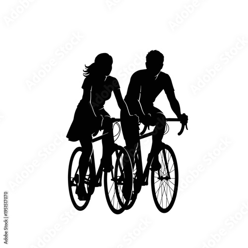 Couple Riding Tandem Bicycle Together.