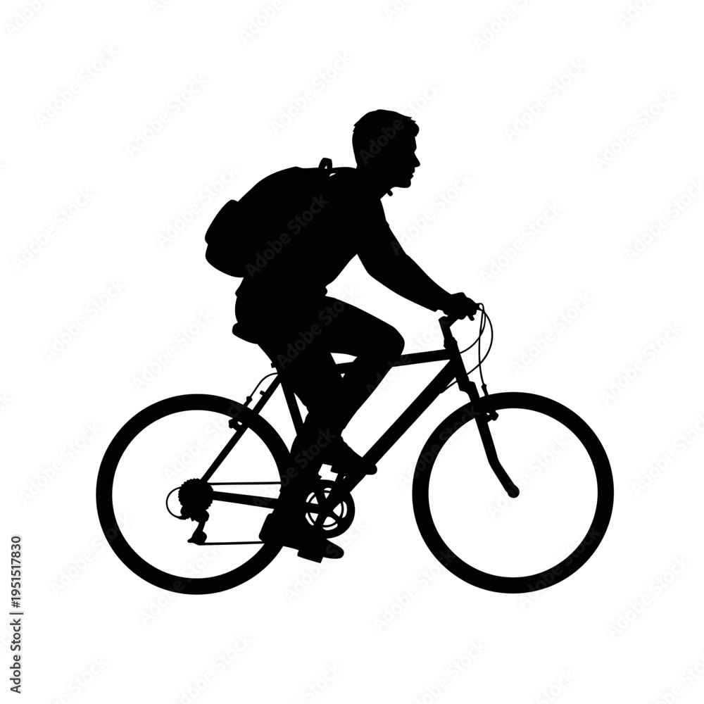 Naklejka premium Man Riding a Bicycle Silhouette Profile.