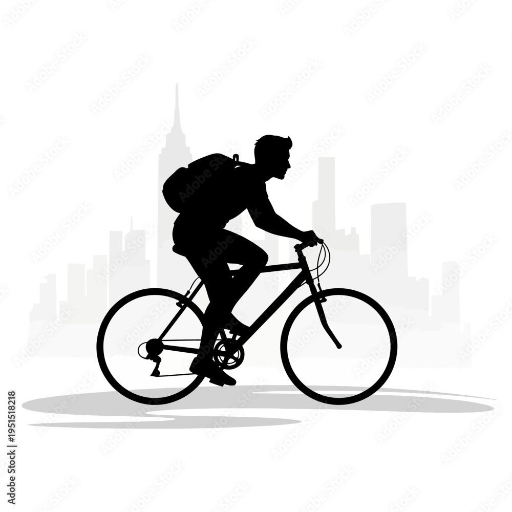 Fototapeta premium Man Riding Bicycle with Backpack.