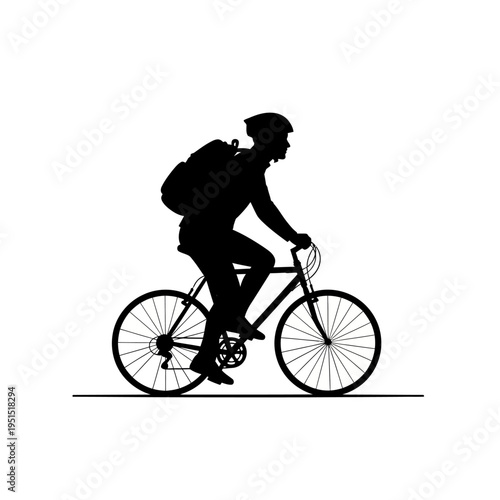 Man riding bicycle with backpack.