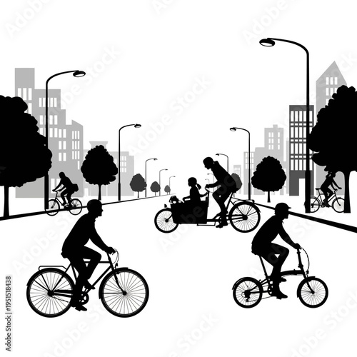 People Riding Bicycles in City Street.