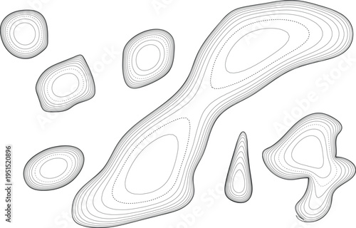 Collection of diverse irregular organic shapes, hand-drawn line art illustration