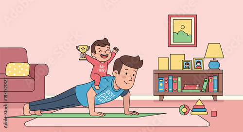 Happy father and son playing at home fathers day family moment illustration