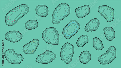Vector illustration of abstract organic shapes with detailed texture on a teal background