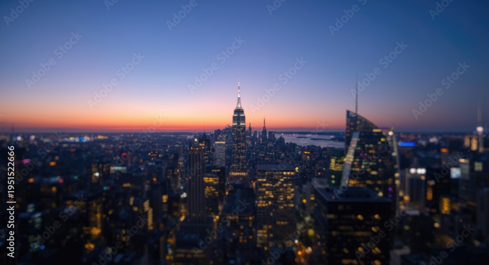 Fototapeta premium Illuminated city horizon glowing vibrantly during twilight hours