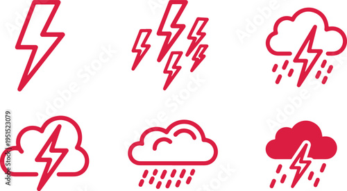 Illustrations of various weather conditions involving lightning and rain