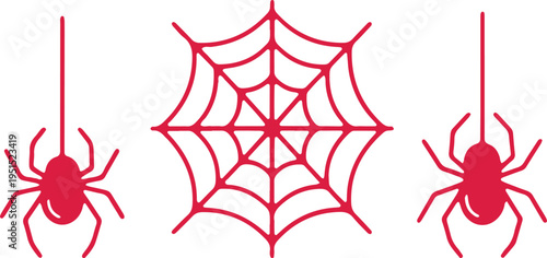 Halloween-themed illustration featuring spiders and a web design