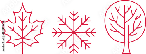 Symbolic illustrations of nature's seasonal elements in minimalist line art