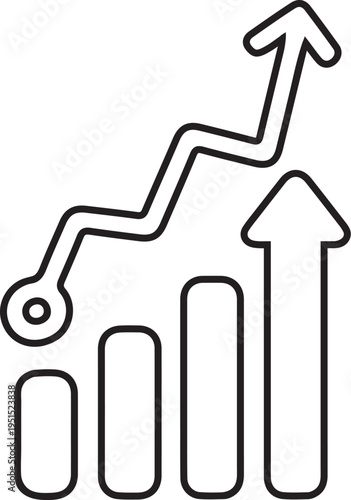 A silhouette line graph with bars and an upward trend arrow silhouette