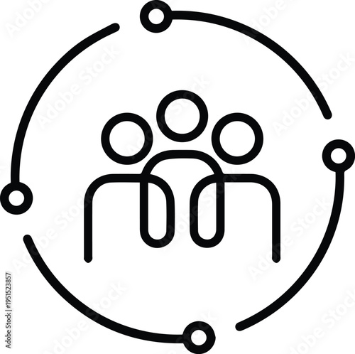 Silhouette of three people in a circle with connected dots silhouette