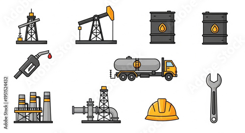 Oil and Gas Industry Icons - Extraction, Transportation, and Safety.
