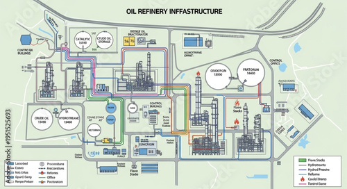 Detailed Oil Refinery Infrastructure Layout and Design Overview.