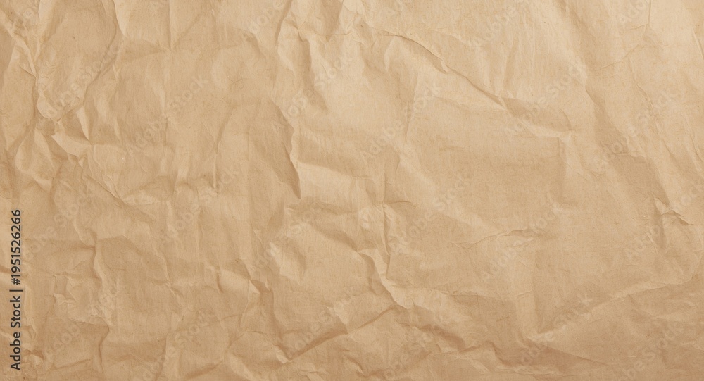 Fototapeta premium Matte wrinkled tan paper texture background with damp surface and empty text area