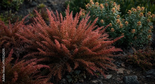 Curly Leucothoe axilliaris featuring red leaves alongside coastal dog hobble plants