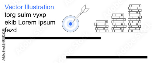 Business goals, financial strategy, investment planning, profit achievement, wealth growth, economic success. A target with an arrow and stacked coins. Business goals and financial strategy concepts