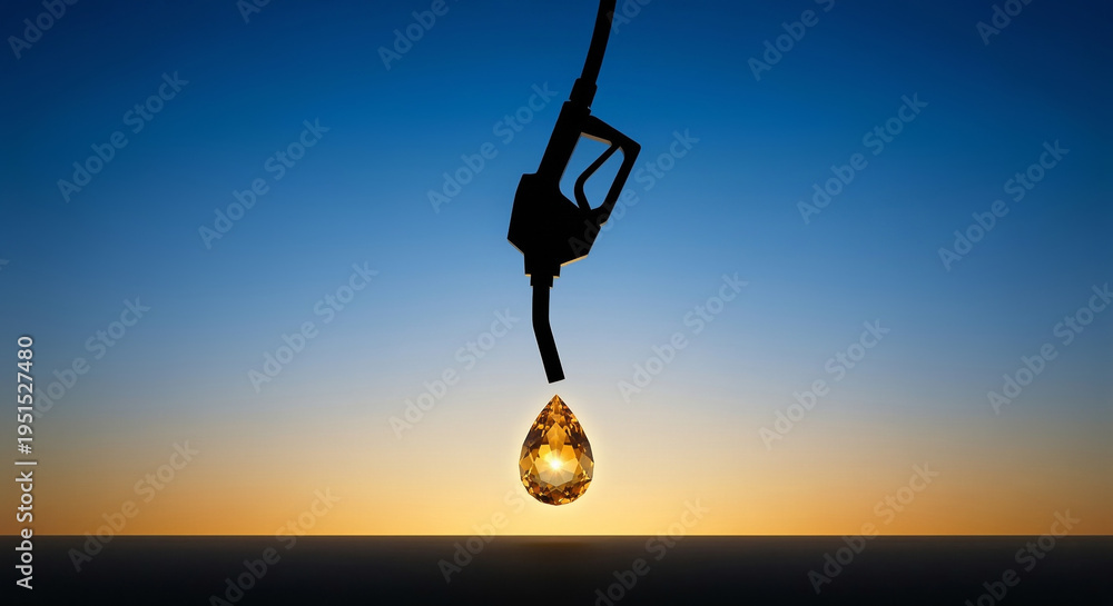 Fototapeta premium Precious fuel droplet, expensive gasoline, golden energy concept.