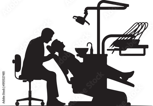 Dentist examines patient in dental chair dentist's office
