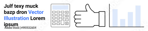 Business success, productivity, data analysis, financial tools, customer approval, economic strategies. Calculator, thumbs-up and bar graph. Business success and productivity