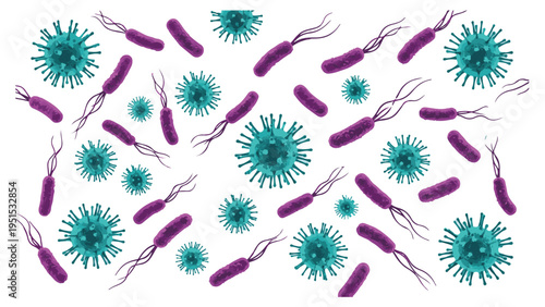 Microscopic View of Various Bacteria and Virus Pathogens Illustration on White Background