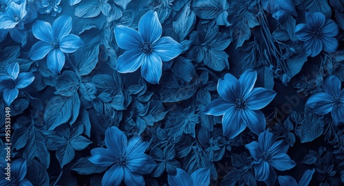 Desktop wallpaper series showcasing beautiful blue flowers integrated with floral pattern details