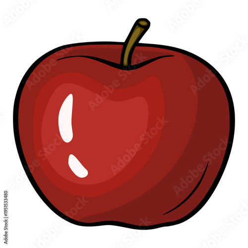 Glossy red apple vector illustration with stem, isolated on white background