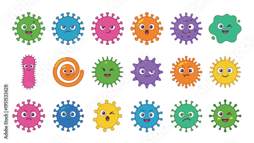 Playful Cartoon Germs and Viruses with Expressive Faces for Kids Health and Hygiene Education
