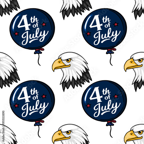 Seamless vector pattern of patriotic 4th of July balloons and bald eagles
