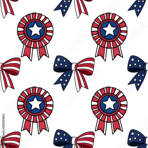 Seamless vector pattern of USA patriotic ribbons and bows with stars and stripes