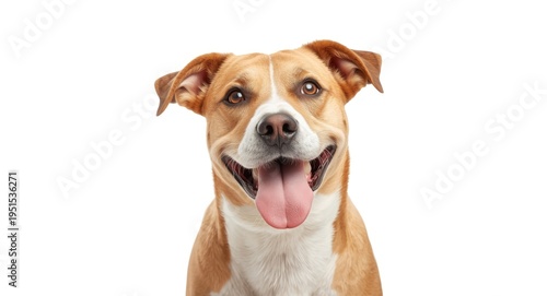 Happy dog showing playful tongue out expression on white background