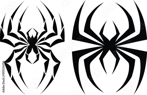 Modern Minimal Black Spider Vector Logo for Apparel and Stock Illustration.
Clean geometric spider silhouette with symmetrical legs