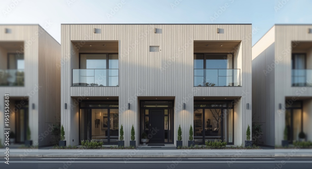 Fototapeta premium Modern construction design displaying fiber cement cladding with stylish sidelights and ceiling embellishments