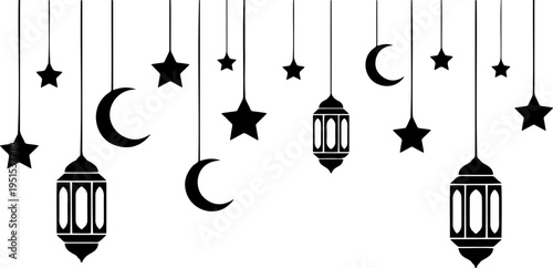 Hanging Stars, Lanterns and Crescent Moon Decoration