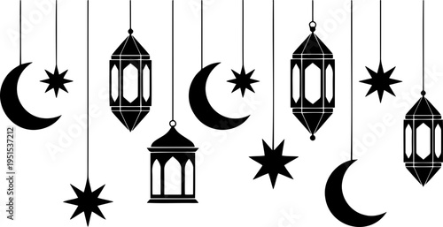 Hanging Stars, Lanterns and Crescent Moon Decoration