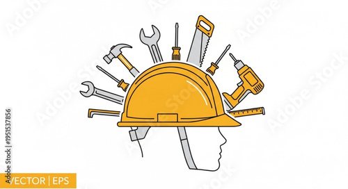 Construction workers head with tools, representing industry and building concepts.