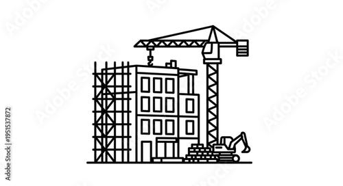 Construction site with a crane building a new modern building structure.