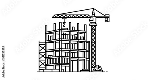 Construction site with crane building a new high-rise structure, urban development.