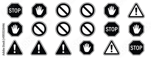 Stop Sign with Hand Icon Collection Attention Danger Prohibition Signs
