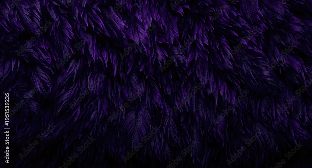 Fototapeta premium Dramatic purple feather pattern texture displayed on uniform black background