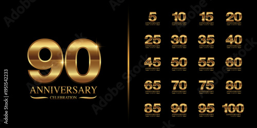 Set of premium anniversary logotype. Golden anniversary celebration emblem design.