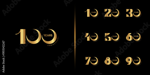 Set of premium anniversary logotype. Golden anniversary celebration emblem design.