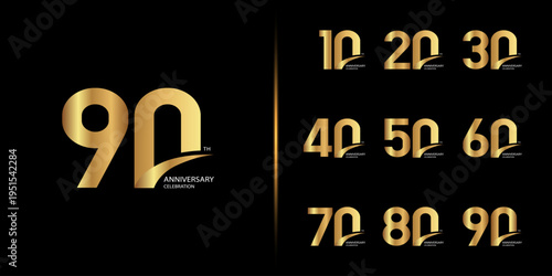 Set of premium anniversary logotype. Golden anniversary celebration emblem design.