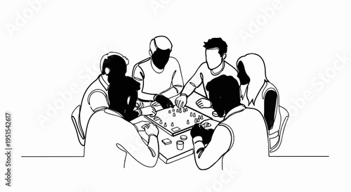 Diverse group of people playing a board game around a table