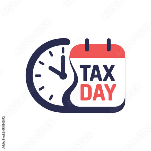 A graphic illustration of a clock and calendar marking tax day